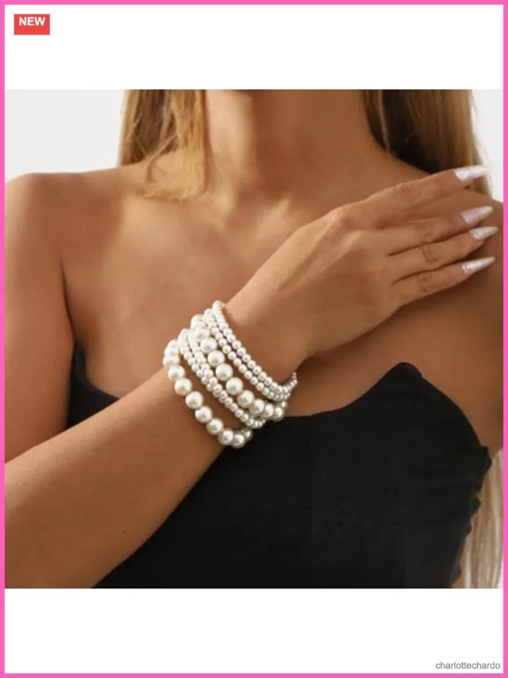 6 Pack Pearl Bracelets Set for Women Boho Jewelry Gift Party